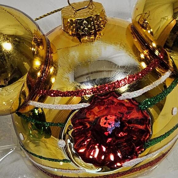 Disney Parks Mickey Mouse Ear Icon Indent Retro Glass Christmas Tree Ornament - Picture 7 of 11